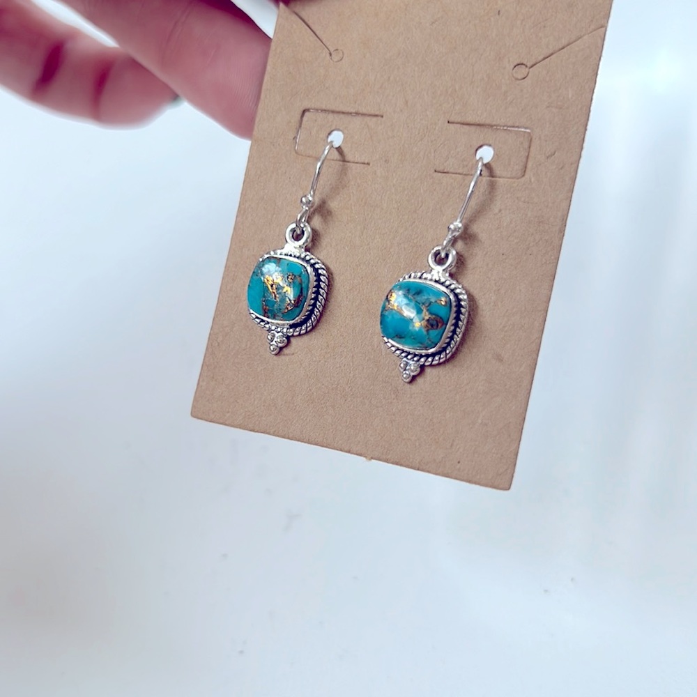 Solid Sterling Silver Copper And Turquoise Earrin… - image 5